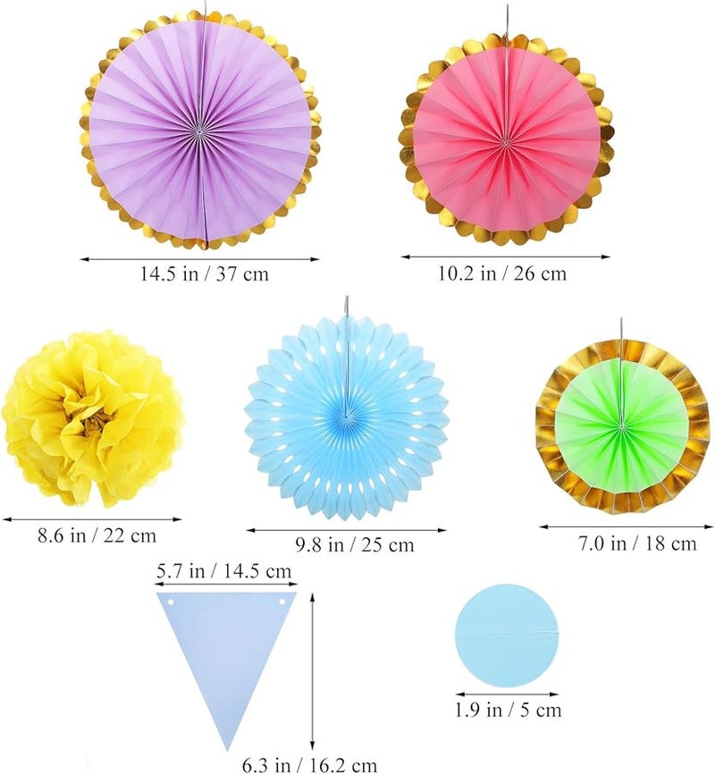 زينة حفلات ورق باستيل مع بوم بوم ومراوح قابلة لإعادة الاستخدام للتعليق لخلفية حفلة عيد ميلاد أو فصل دراسي - Image 5